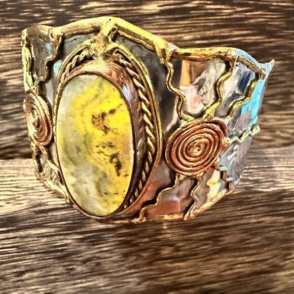 BumbleBee Jasper Adjustable Cuff Bracelet with Mixed Metals - Gift Box Included - Picture 1 of 12